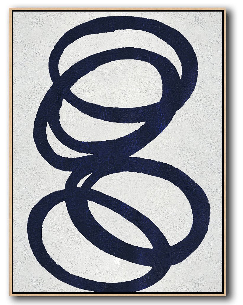 Buy Hand Painted Navy Blue Abstract Painting Online - Cream Canvas Wall Art Large